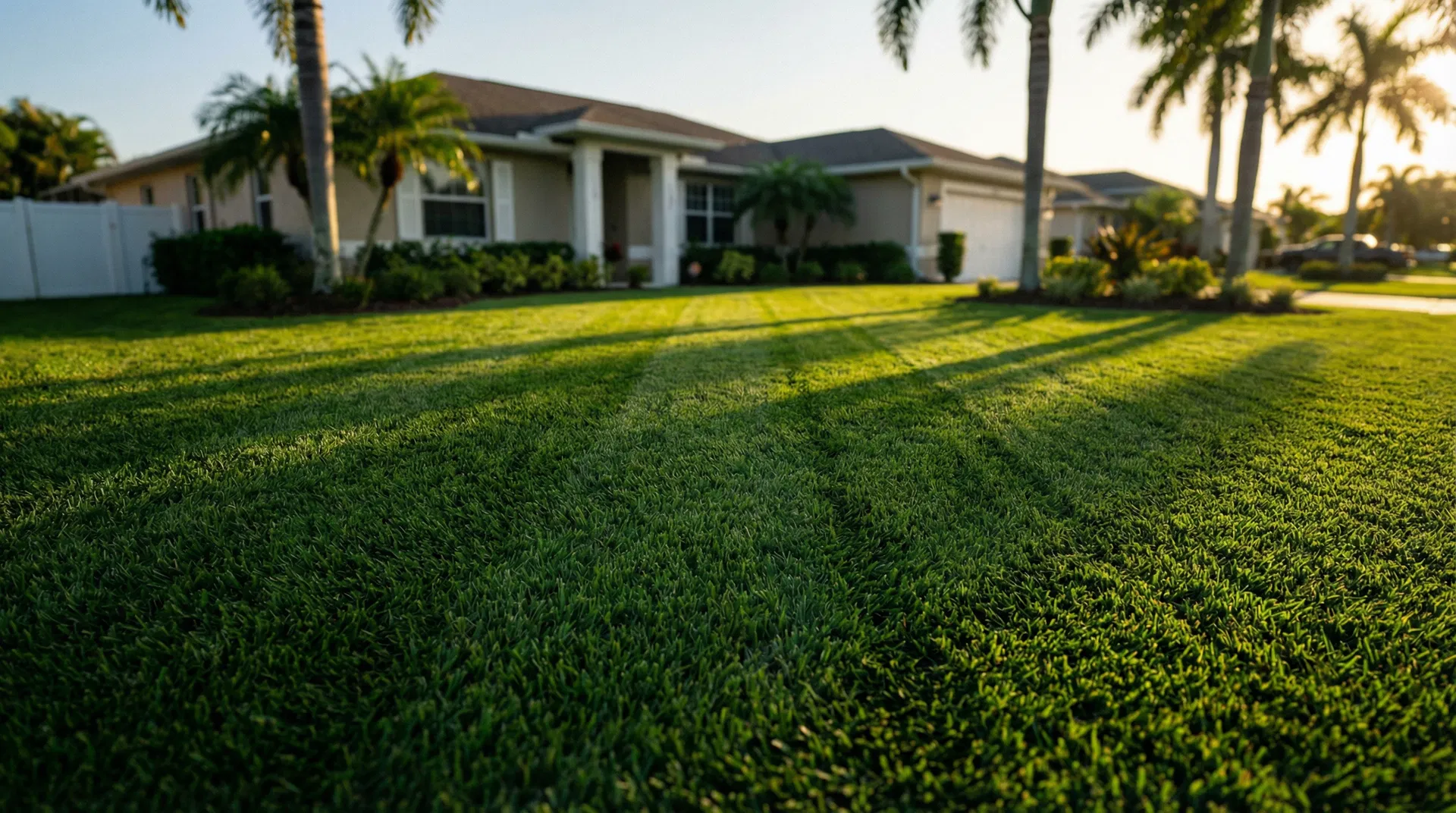 Freshly maintained green lawn in Panama City, Florida